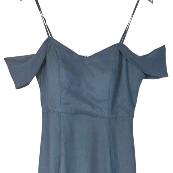 ModCloth Resounding Wow Slate Blue Off Shoulder Bridesmaid Maxi Dress Size 14 - Picture 4 of 10